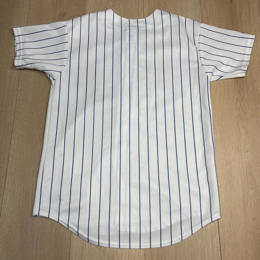 Majestic Milwaukee Brewers MLB Pinstripe Baseball Jersey Youth Large White Blue
